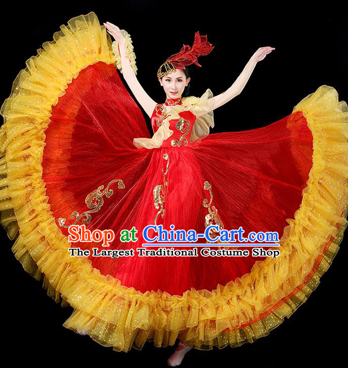 Professional Opening Dance Performance Red Dress Woman Modern Dance Clothing Spanish Dance Fashion Garment