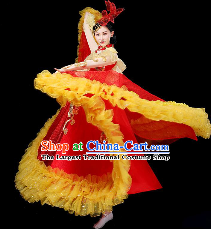 Professional Opening Dance Performance Red Dress Woman Modern Dance Clothing Spanish Dance Fashion Garment