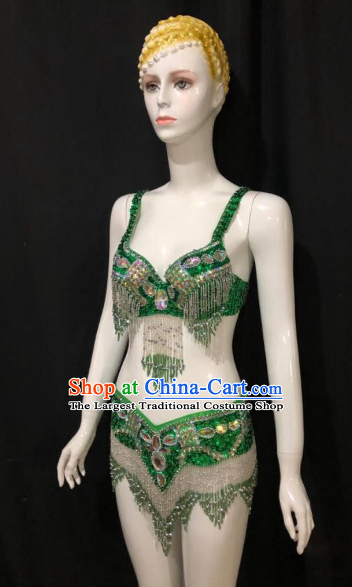 Custom Woman Catwalks Sexy Swimwear Samba Dance Green Uniforms Brazilian Carnival Costumes Opening Show Clothing