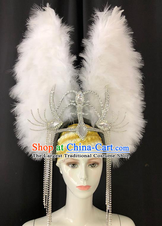 Handmade Samba Dance Hair Accessories Easter Parade Deluxe Headwear Halloween Cosplay Royal Crown Brazil Carnival White Feather Wings Hat