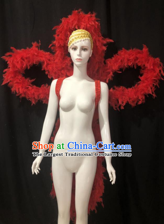 Professional Catwalks Deluxe Red Feathers Back Accessories Brazilian Carnival Props Opening Dance Butterfly Wings Decorations