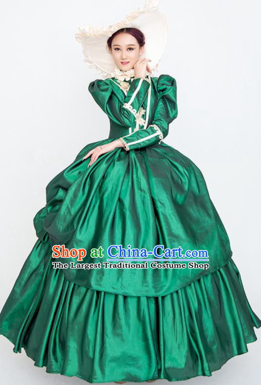 Custom Europe Noble Lady Clothing Western Vintage Full Dress Court Woman Fashion European Performance Green Dress