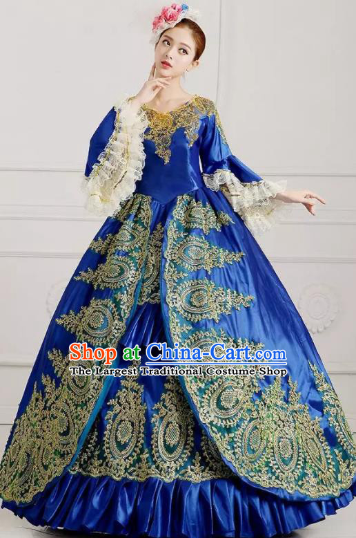 Custom Europe Female Clothing European Vintage Full Dress Western Court Woman Fashion Drama Countess Royalblue Dress