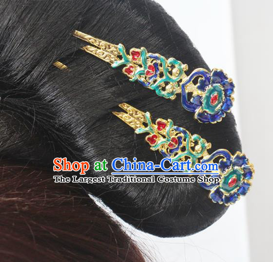 Chinese Handmade Qing Dynasty Headpiece Traditional Court Hair Accessories Ancient Empress Hairpin Classical Wedding Cloisonne Hair Stick