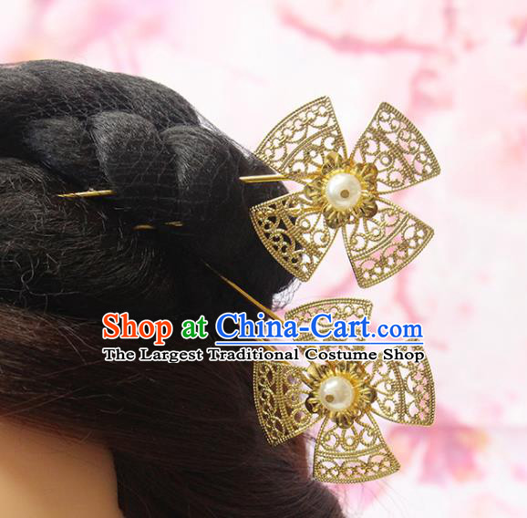 Chinese Classical Wedding Golden Hair Stick Handmade Ming Dynasty Headpiece Traditional Court Hair Accessories Ancient Princess Hairpin