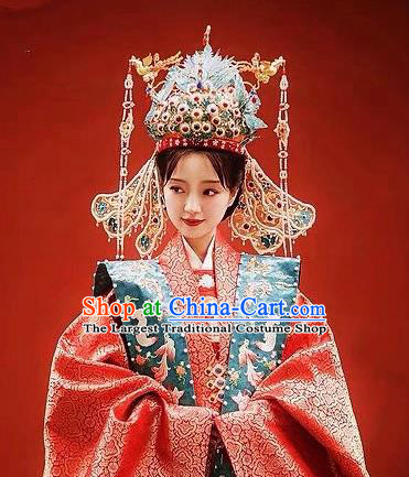 Top China Stage Show Deluxe Gems Hair Crown Ancient Ming Dynasty Empress Phoenix Coronet Catwalks Headdress Wedding Hair Accessories