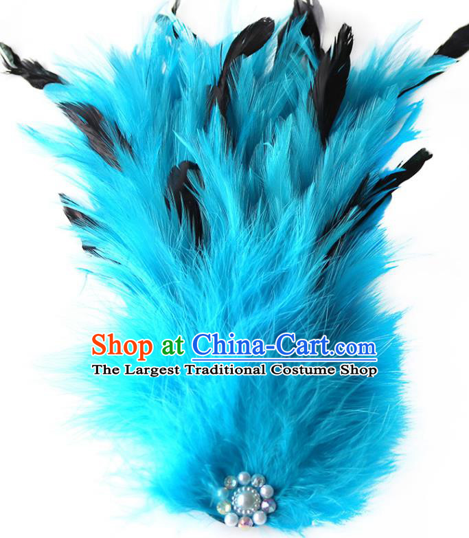 Top Dance Headdress Handmade Cosplay Fairy Hair Crown Blue Feather Hair Accessories Stage Show Headpiece