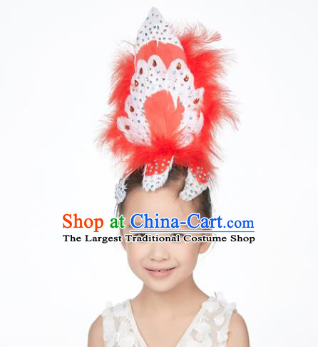 Professional Folk Dance Red Feather Headdress Girl Stage Performance Hair Crown Ballet Dance Hair Accessories