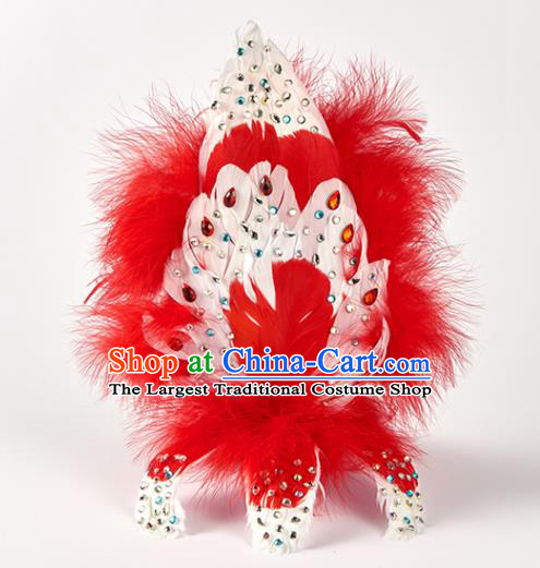 Professional Folk Dance Red Feather Headdress Girl Stage Performance Hair Crown Ballet Dance Hair Accessories