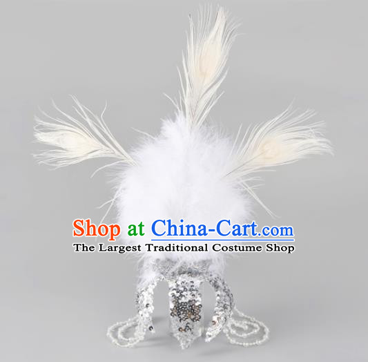 Professional Classical Dance Hair Accessories Ethnic Dance White Feather Headdress Girl Stage Performance Hair Crown