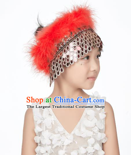Professional China Girl Stage Performance Hair Crown Hui Nationality Dance Hair Accessories Xinjiang Ethnic Dance Red Feather Headdress