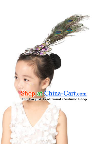 Professional Peacock Dance Feather Hair Crown Children Stage Performance Headpiece Classical Dance Hair Accessories