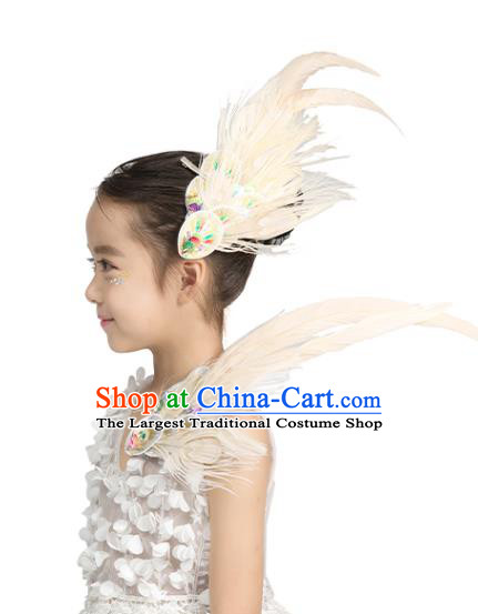 Professional Girl Stage Performance Headwear Classical Dance Hair Accessories Peacock Dance White Feather Hair Stick