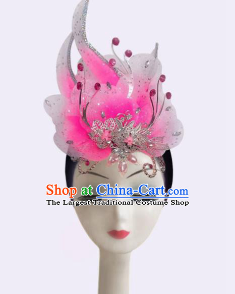 China Spring Festival Gala Opening Dance Hair Accessories Folk Dance Headdress Yangko Dance Pink Flower Hair Crown