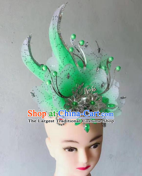 China Spring Festival Gala Opening Dance Hair Accessories Modern Dance Headdress Stage Performance Green Flower Hair Crown