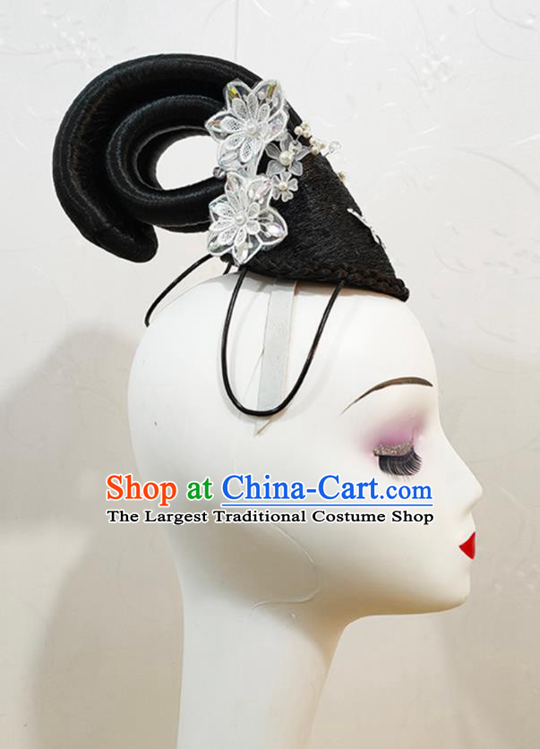 Chinese Woman Solo Dance Hair Accessories Luoshen Goddess Dance Hairpieces Classical Dance Wigs Chignon