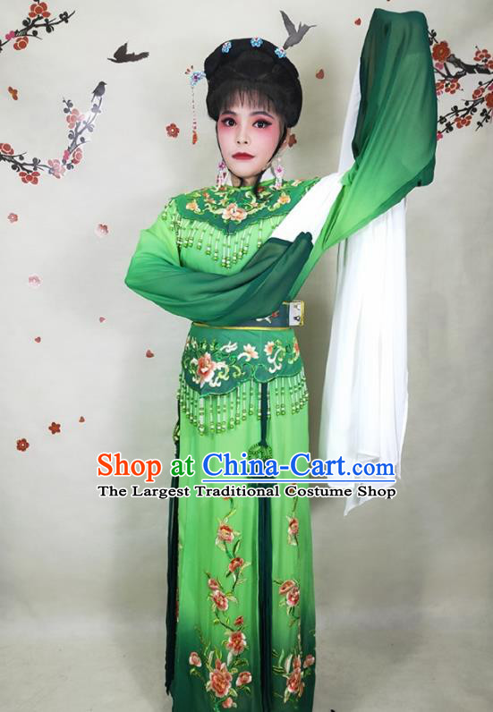 China Peking Opera Diva Costumes Beijing Opera Actress Green Dress Shaoxing Opera Hua Tan Uniforms Ancient Fairy Clothing