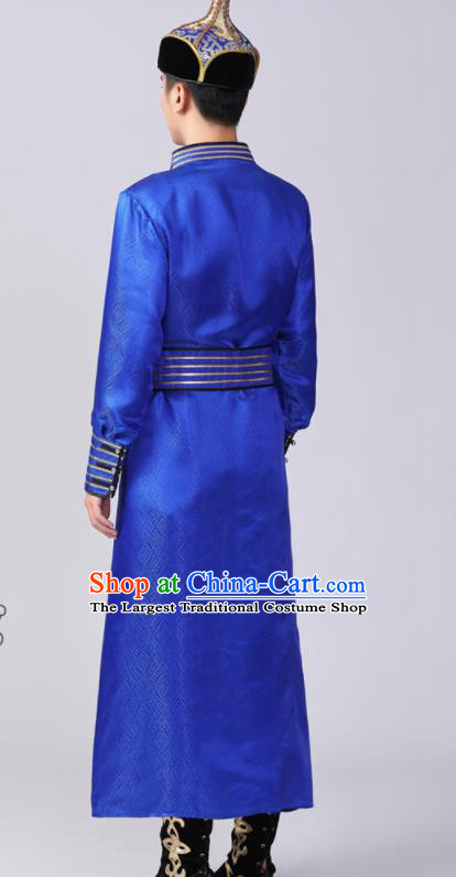 Chinese Mongolian Performance Garment Costume Minority Ethnic Folk Dance Clothing Mongol Nationality Royalblue Robe