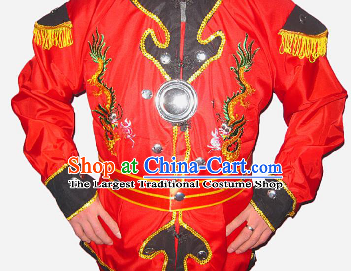 Chinese Drum Dance Red Uniforms Folk Dance Clothing Lion Dance Outfits Ancient Warrior Garment Costumes
