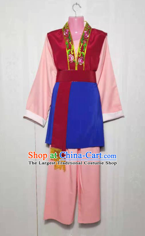 China Beijing Opera Actress Dress Garments Ancient Country Lady Clothing Peking Opera Village Girl Pink Dress Uniforms