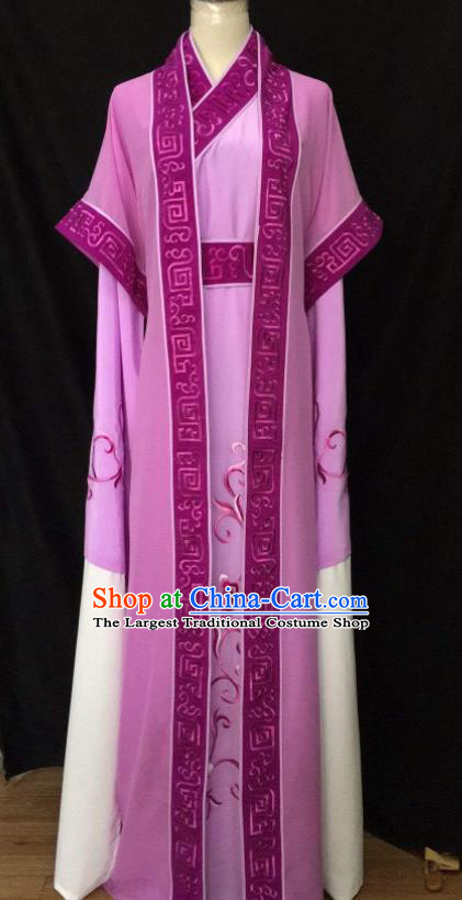 Chinese Ancient Childe Garment Costumes Peking Opera Xiaosheng Purple Robe Uniforms Beijing Opera Scholar Clothing