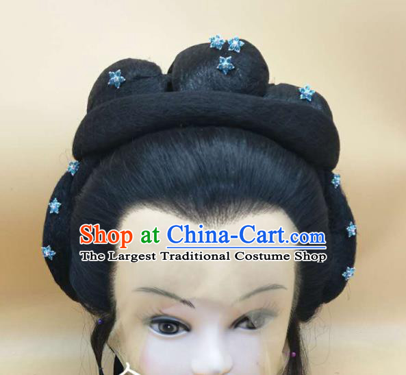 Chinese Beijing Opera Noble Woman Front Lace Wigs Ancient Countess Headdress Peking Opera Actress Hairpieces