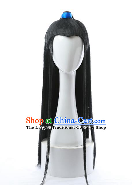 Chinese Ancient Young Male Hairpieces Ming Dynasty Swordsman Wigs Traditional Cosplay Childe Headdress