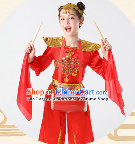 Chinese Drum Dance Dress New Year Yangge Dance Clothing Children Yangko Dance Red Uniforms Folk Dance Costumes