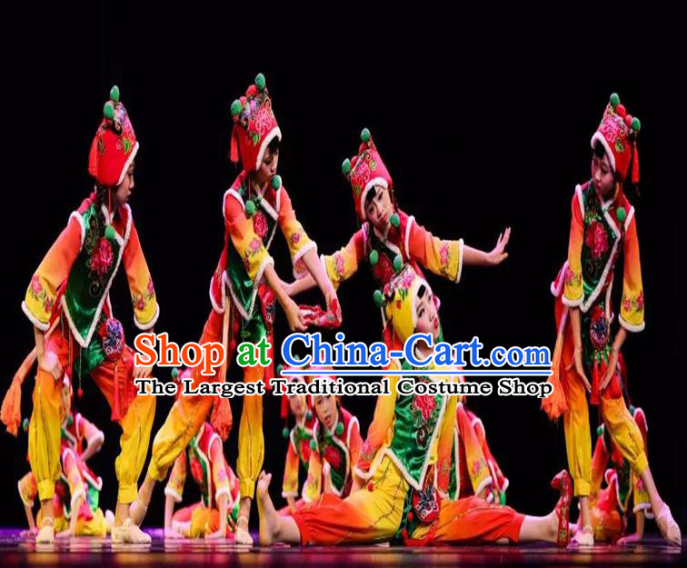 Chinese Children Yangko Dance Uniforms Folk Dance Costumes Fan Dance Dress Yangge Dance Clothing