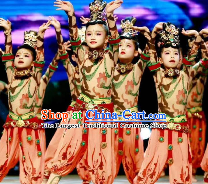 China Girl Stage Performance Dancewear Flying Apsaras Dance Clothing Fairy Dance Outfits Children Classical Dance Costumes