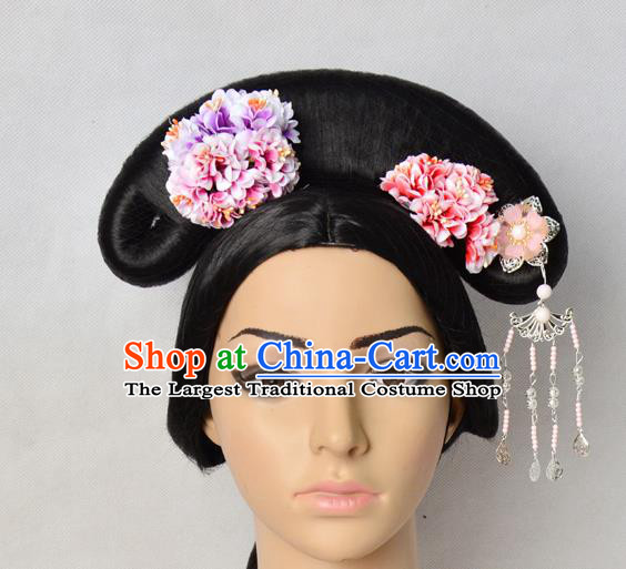 Chinese Traditional Drama Empresses in the Palace Wigs Chignon Ancient Court Maid Headdress Qing Dynasty Palace Lady Hairpieces