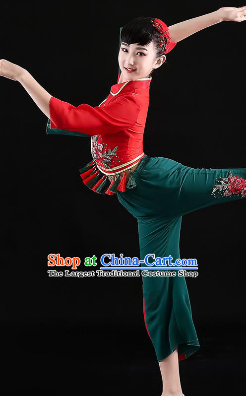 Chinese Folk Dance Outfits Fan Dance Costumes New Year Yangko Dance Clothing Children Dance Performance Uniforms