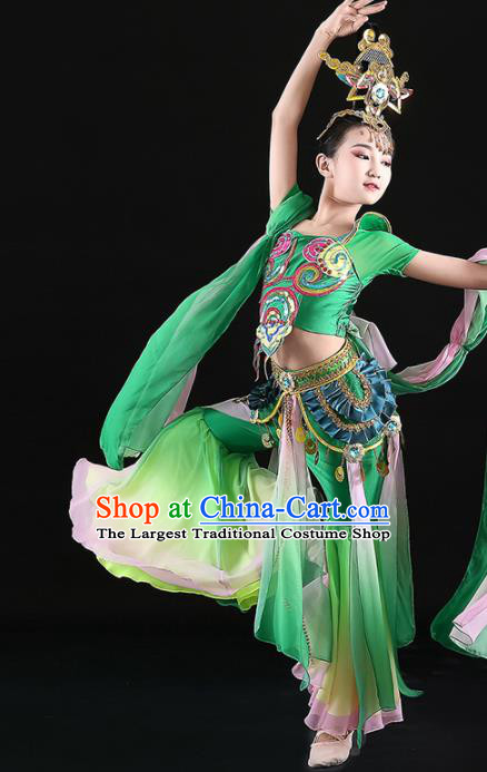 China Girl Performance Clothing Flying Apsaras Dance Garment Classical Dance Green Uniforms Children Fairy Dance Dress