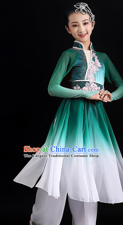 China Children Jasmine Flower Dance Dress Girl Performance Clothing Umbrella Dance Garment Classical Dance Green Uniforms