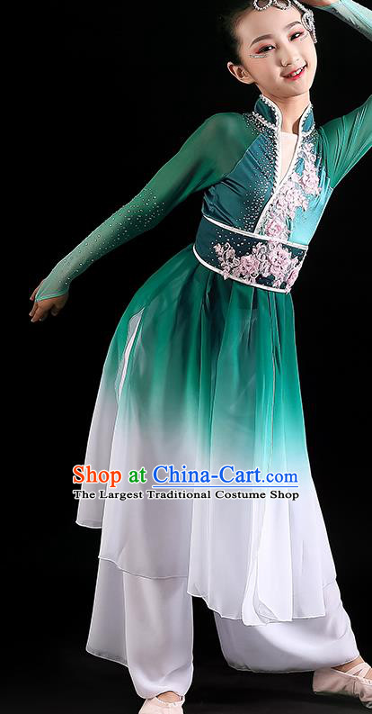 China Children Jasmine Flower Dance Dress Girl Performance Clothing Umbrella Dance Garment Classical Dance Green Uniforms