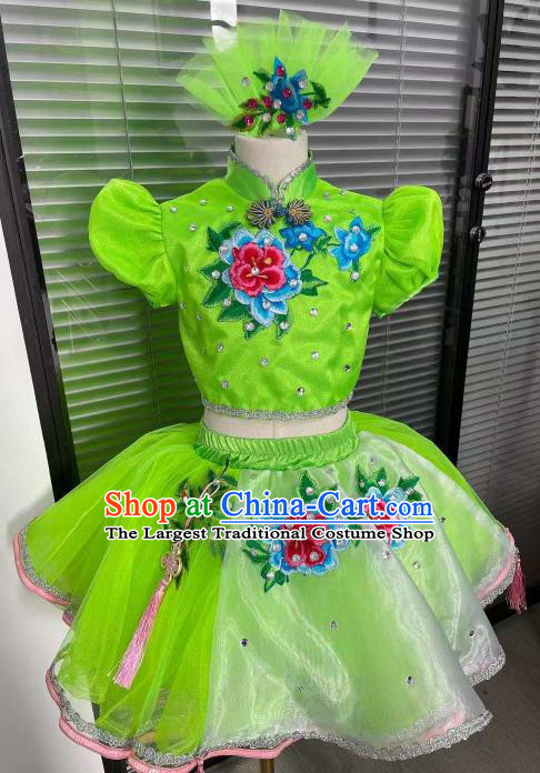 Professional Opening Dance Green Dress Chorus Group Clothing Girl Stage Performance Garment Children Modern Dance Fashion