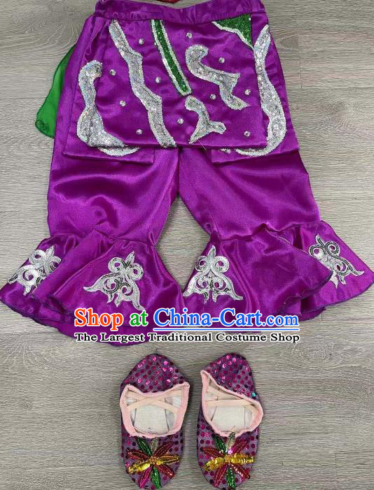 Chinese Yangko Dance Clothing Children Yangge Performance Purple Uniforms Folk Dance Outfits Girl Fan Dance Costumes