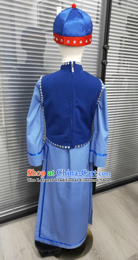 Chinese Folk Dance Blue Outfits Girl Minguo Costumes Yangko Dance Clothing Children Cross Talk Performance Uniforms
