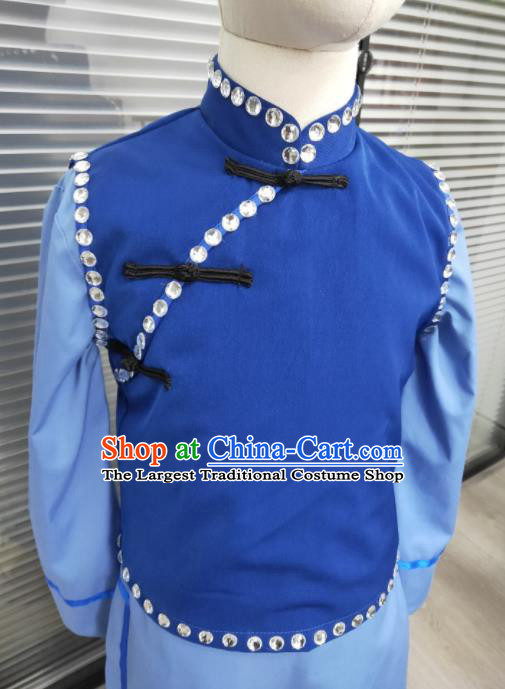 Chinese Folk Dance Blue Outfits Girl Minguo Costumes Yangko Dance Clothing Children Cross Talk Performance Uniforms