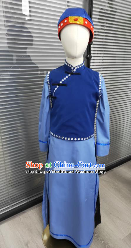 Chinese Folk Dance Blue Outfits Girl Minguo Costumes Yangko Dance Clothing Children Cross Talk Performance Uniforms