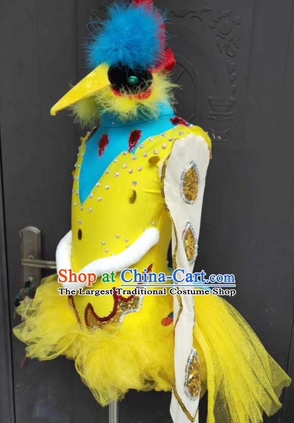 Professional Girl Stage Performance Garment Children Modern Dance Fashion Catwalks Yellow Dress Cosplay Bird Dance Clothing