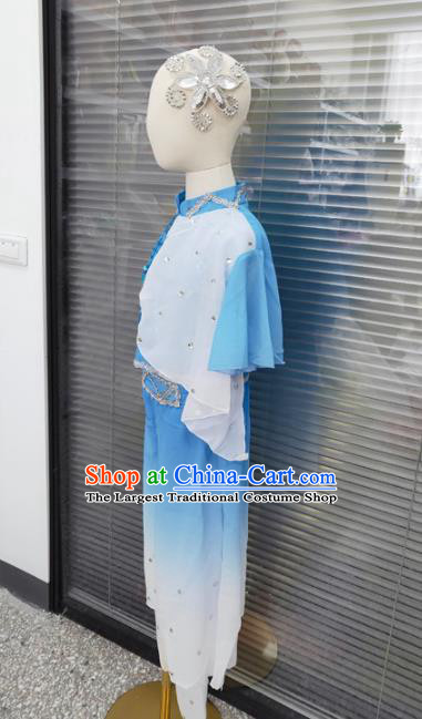 Chinese Yangko Dance Clothing Children Performance Blue Uniforms Folk Dance Outfits Girl Fan Dance Costumes