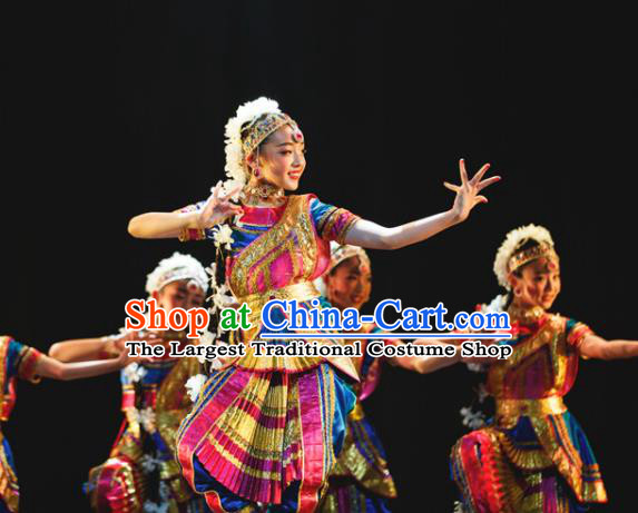 Chinese Uighur Minority Girl Dress Outfits Uyghur Nationality Folk Dance Clothing Xinjiang Ethnic Children Performance Garments