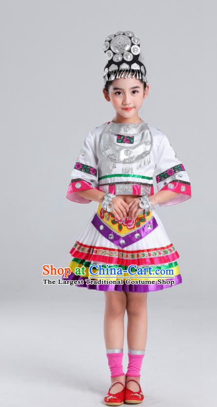 Chinese Miao Nationality Folk Dance Clothing Ethnic Children Performance Garments Hmong Minority Girl White Dress Outfits