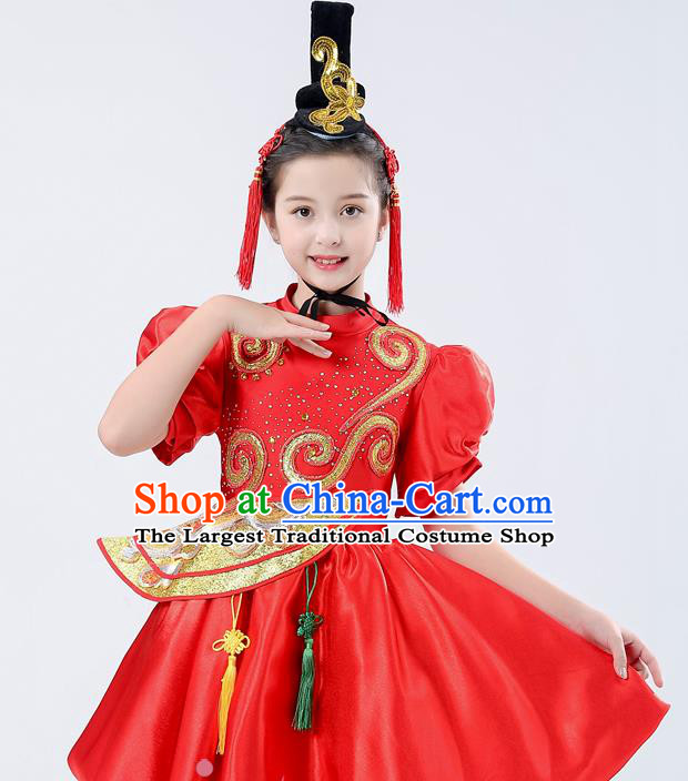 Chinese Yangge Performance Clothing Children Yangko Dance Uniforms Folk Dance Costumes Drum Dance Red Dress