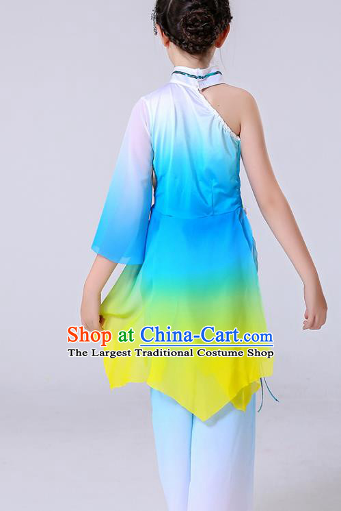 China Girl Stage Performance Dancewear Umbrella Dance Clothing Lotus Dance Blue Outfits Children Classical Dance Costumes