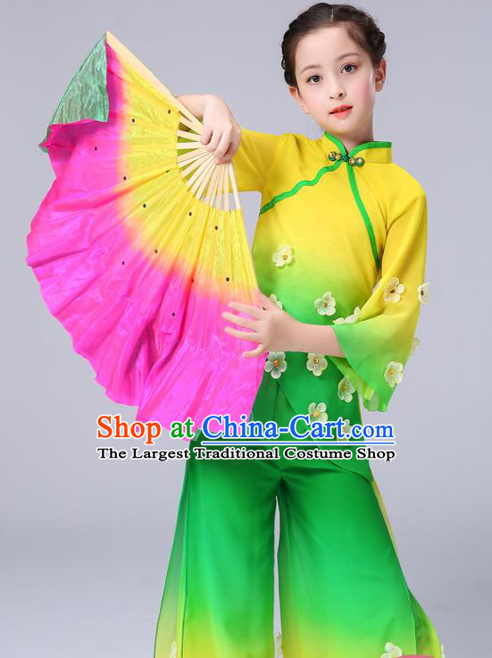 Chinese Yangge Performance Clothing Children Yangko Dance Yellow Uniforms Folk Dance Costumes Girl Jasmine Flower Dance Dress