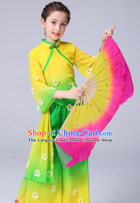 Chinese Yangge Performance Clothing Children Yangko Dance Yellow Uniforms Folk Dance Costumes Girl Jasmine Flower Dance Dress
