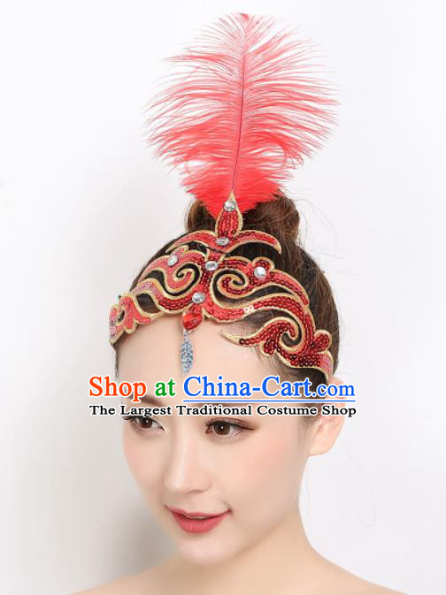 China Woman Stage Performance Hair Stick Peacock Dance Hair Accessories Dai Nationality Dance Red Feather Headpiece