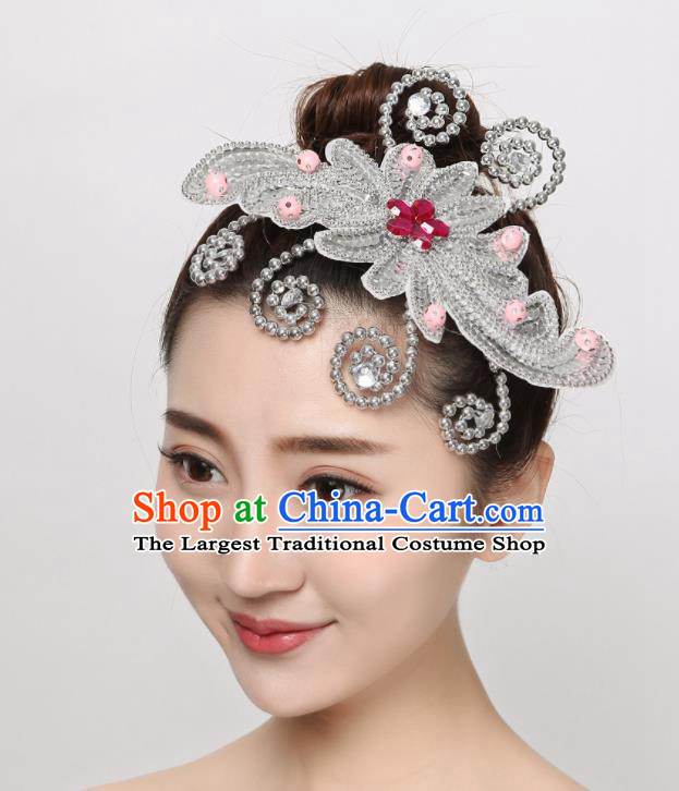China Woman Group Dance Argent Butterfly Hair Stick Yangko Dance Hair Accessories Folk Dance Headpiece